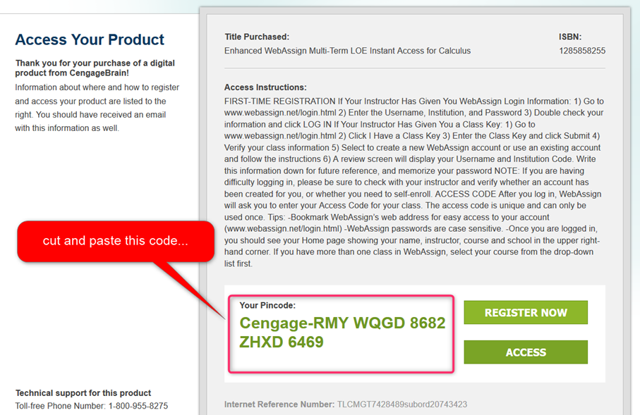 webassign instant access code