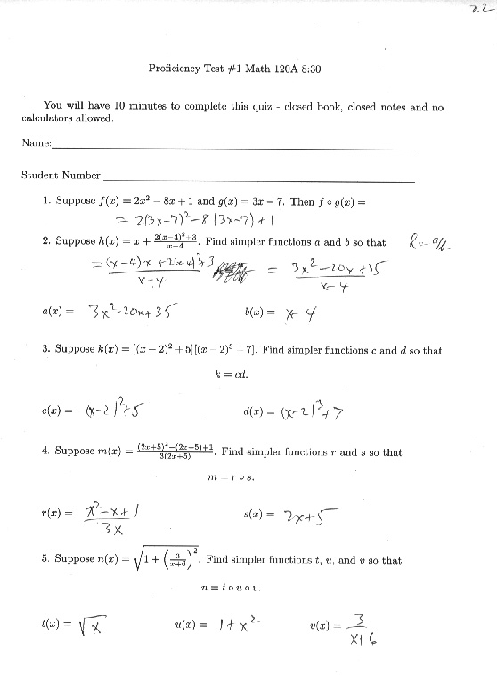 Grades and Solutions to Quizzes, Proficiency Tests and Midterm - Math