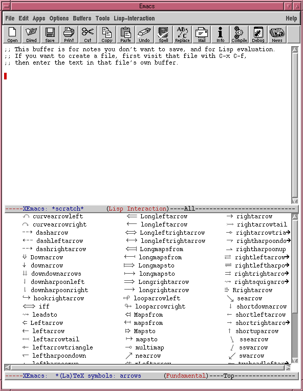 XEmacs table of symbols