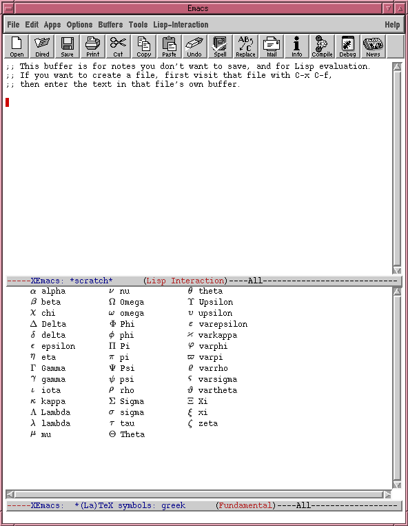 XEmacs table of greek arrows