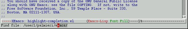 highlight completion 1 in XEmacs