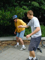 Jeff fails to realize he is no longer on the unicycle